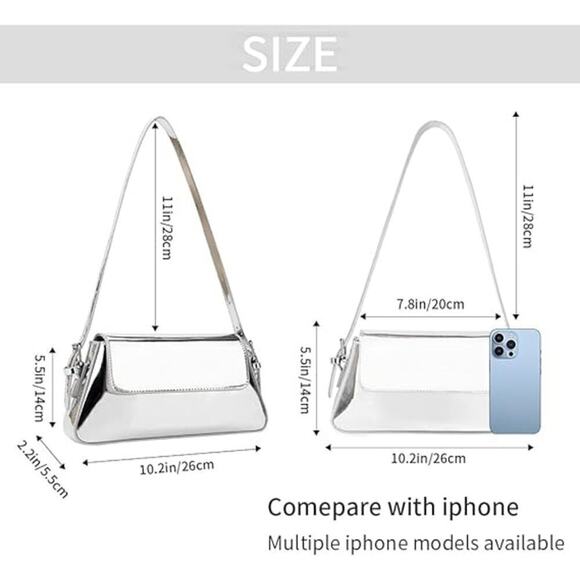 JBB Evening Bag Women Clutch Y2k Handbag Metallic Shoulder Bag Pink - Picture 4 of 6